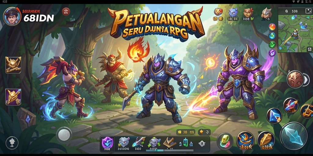 Screenshot gameplay RPG di 68IDN menunjukkan pertarungan epik dalam dunia fantasi.