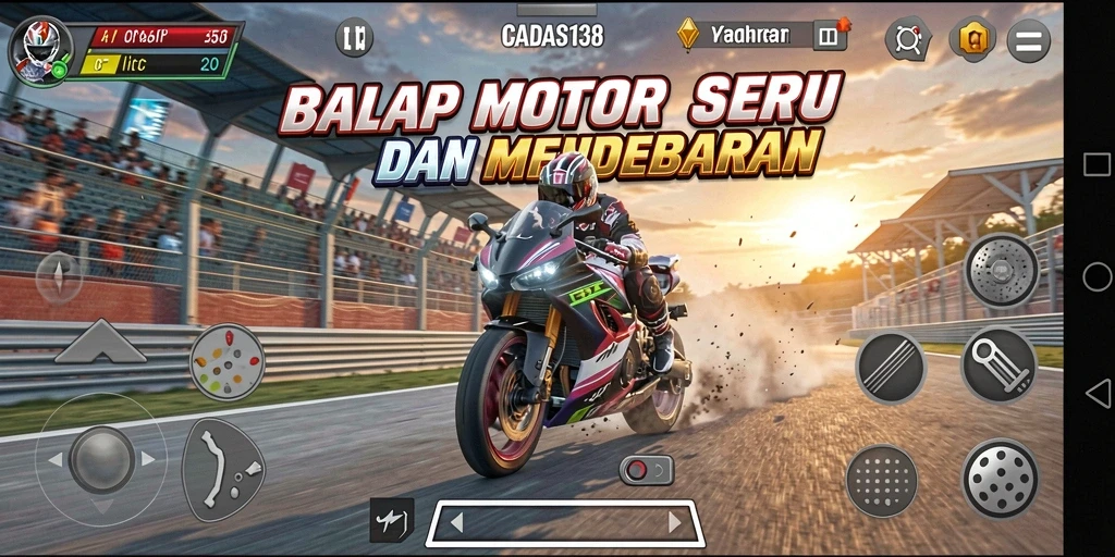 Screenshot gameplay CADAS138 yang menunjukkan balapan motor seru.