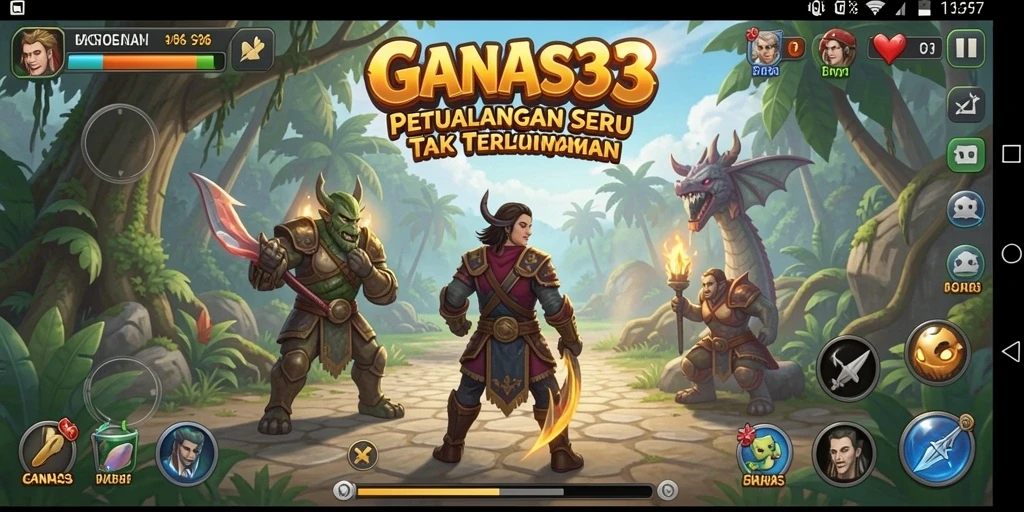Screenshot dari gameplay GANAS33 menampilkan karakter dalam misi petualangan.