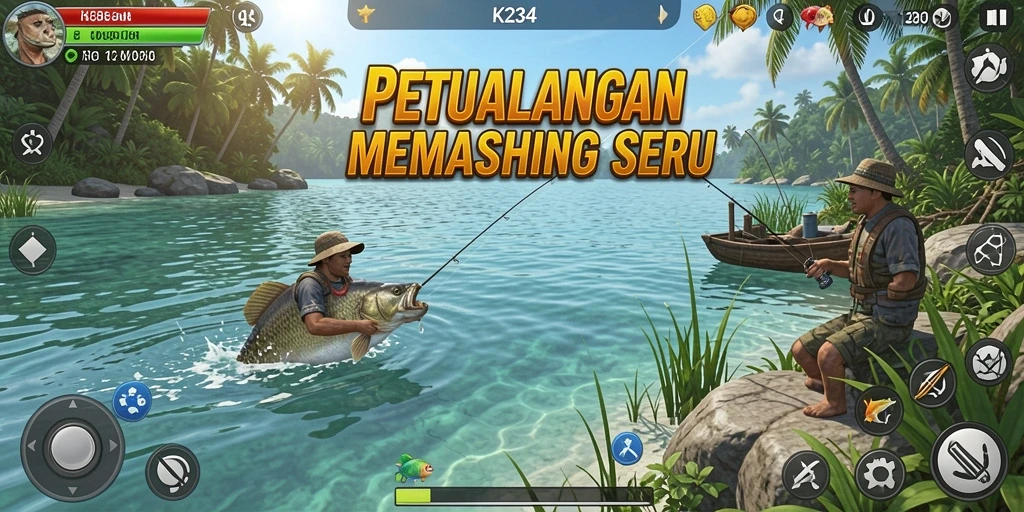 Tampilan gameplay K234 yang menawan saat memancing ikan.