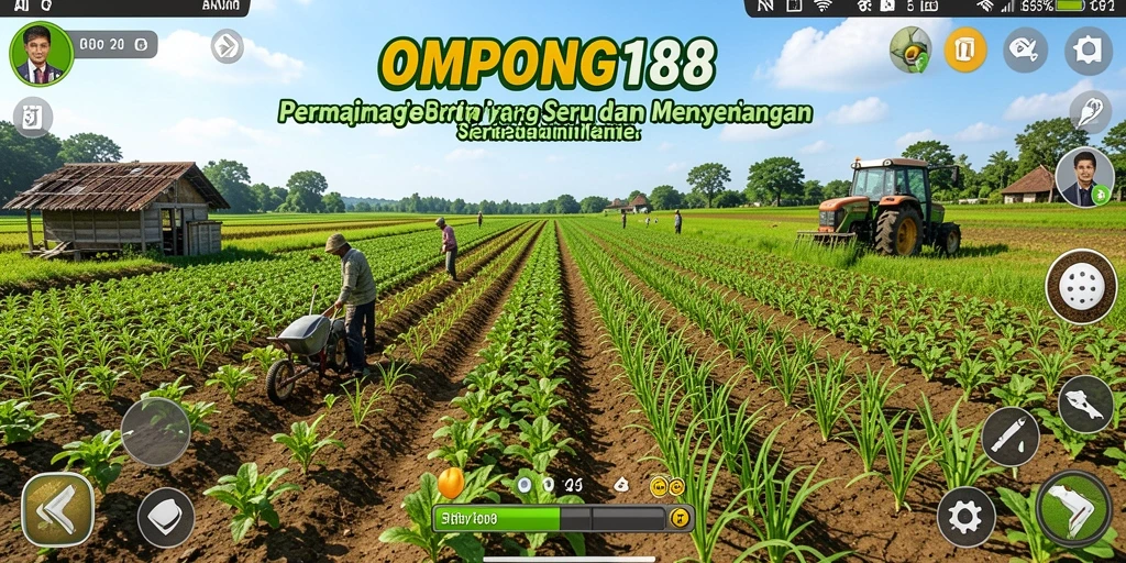 Tampilan gameplay OMPONG188 dengan fitur pertanian interaktif.
