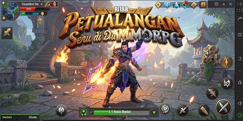 Screenshot utama RI188 menampilkan aksi pertempuran yang seru di dunia MMORPG.