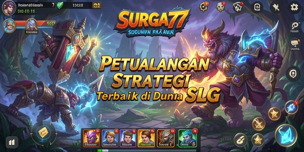 Tangkapan layar utama SURGA77 dengan aksi pertempuran strategis.